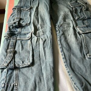 Zara Blue Flare Wide Leg Jeans Distressed Vintage Style